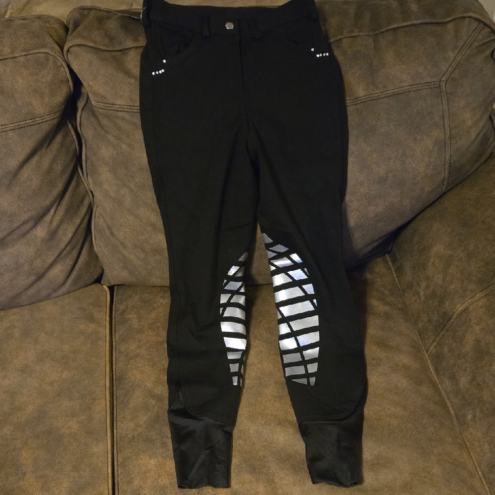 HR Farm Womens Equestrian Pants Full Seat Silicone Grip Breeches Black Size 24